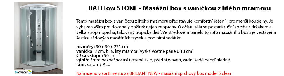 BALI low STONE - Masážní box s vaničkou z litého mramoru